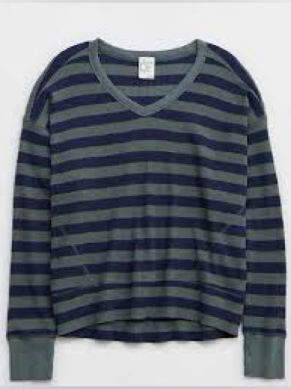 Aerie OFFLINE Wow Oversized Waffle Thermal Top Size Large Striped Green Blue